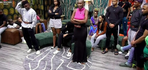 The eight nominated housemates of Big Brother Mzansi Season 5 standing in the lounge